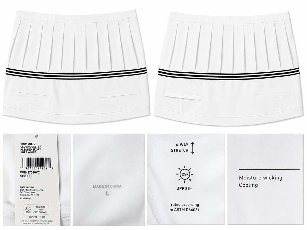 Womens Clubhouse 17-Inch Pleated Skort in Pure White